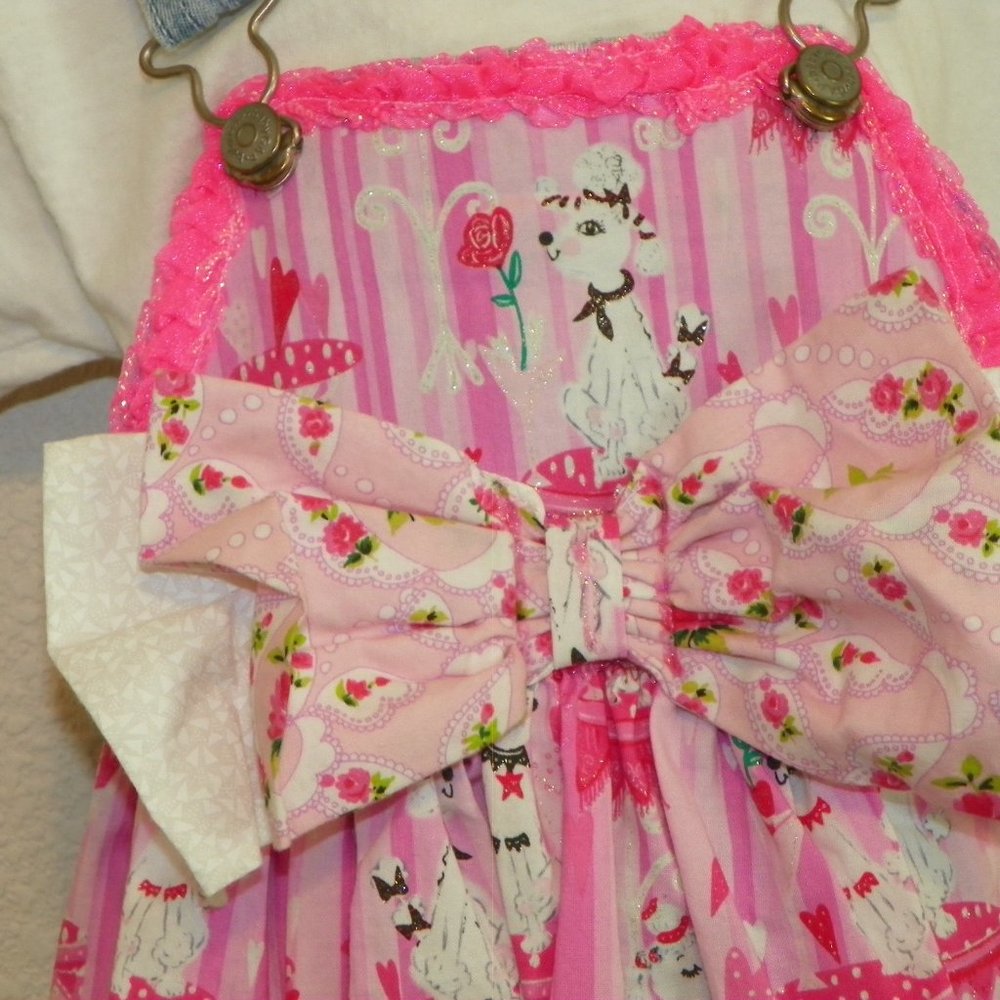 Overalls Pink Poodle Doggy Pup Denim Custom 6-12M - Picture 3 of 6